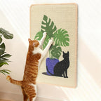 FUKUMARU Sisal Cat Scratching Mat, 23.6 x 15.7 Inch Natural Sisal Cat Scratch Pad Mats for Indoor Cats, Horizontal Cats Wall Scratcher Kitten Floor Rug with Sticky Tapes, Furniture Protector(Monstera)