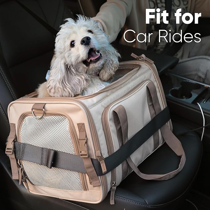 FUKUMARU Expandable Cat Carrier, 18x11x11 Soft Cat Travel Carrier, Ventilate Airline Approved Dog Carrier, Durable Small Dog Carrier with Anti-Scratch Mesh, Escape-Proof Pet Carrier for Cat, Pink