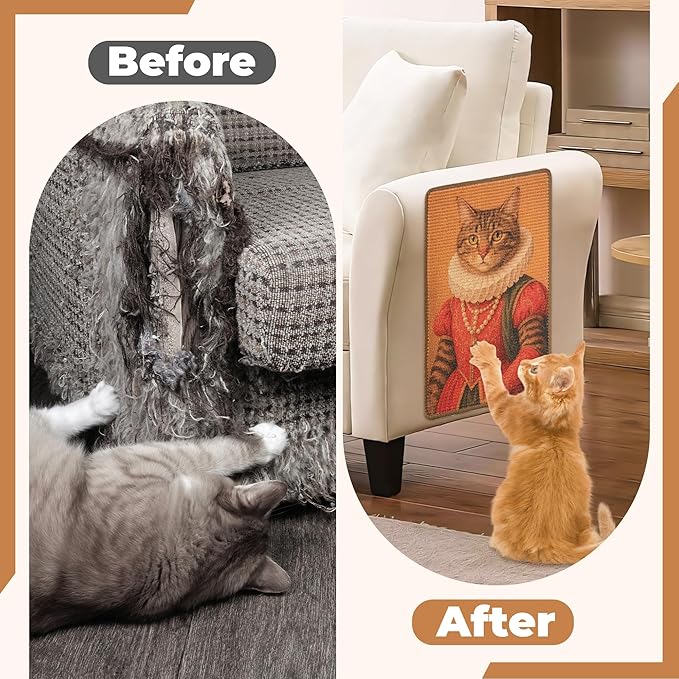 Sisal Cat Scratcher Mat, Cat Wall Scratcher for Indoor Cats, 23.6x15.7 Inch Cat Scratch Pad with Hook & Loop, Wall Mounted Cat Scratching Post to Protect Couch and Carpet（Grace Cat）