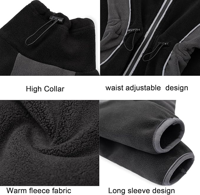 Fleece Dog Coat for Small Medium Dog,Pullover Pajamas Jumpsuit Bodysuit Puppy Coats with Legs, Pet Windproof Warm Cold Weather Jacket Full Body Vest Cozy Snowsuit Outfit Clothes (Black, XL)