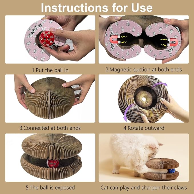 2 Pack Kitty Cat Toy, Cat Scratchers for Indoor Cats, Magic Organ Foldable Cardboard Cat Scratcher, Cat Toy Interactive Relieve Boredom and Exercise Brown