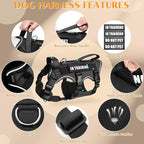 WINSEE Escape Proof Dog Harness, Service Working Molle Harness with Double Handle, Tactical Pet Vest with 4 Patches for Small Medium Large Dogs Walking Hiking Hunting