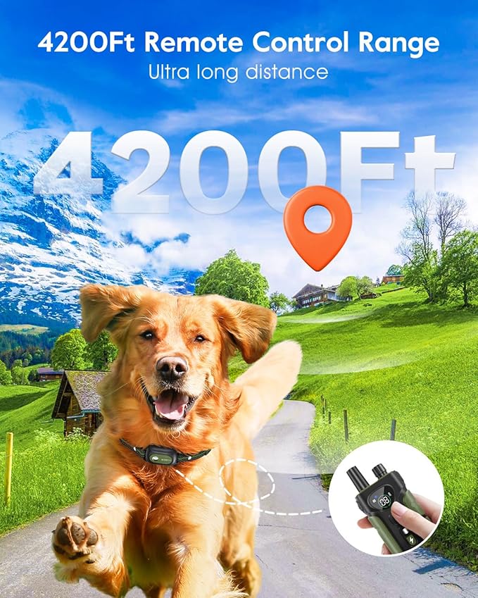SLOPEHILL Dog Shock Collar,4200FT Dog Training Collar with Remote,IPX8 Waterproof E-Collar with Beep,Vibration,Shock,Flash Light,No Shock Mode,Electric Shock Collar for Small Medium Large Dogs,Green