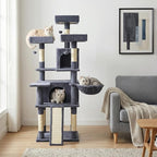 Tangkula 65 Inch Tall Cat Tree, Multi-Level Cat Tower with Sisal Scratching Posts & Board, 2 Condos, 3 Plush Top Perches, Adjustable Basket, 3 Hanging Balls for Indoor Cats (Dark Gray)