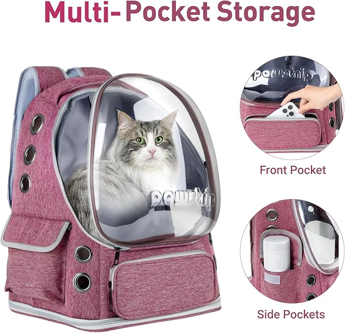 Pawstrip Cat Backpack Carrier with Large Space Bubble Window, Airline Approved Breathable Pet Carrier for Small Dogs Cats up to 15lbs, Foldable for Travel Hiking & Outdoor Use