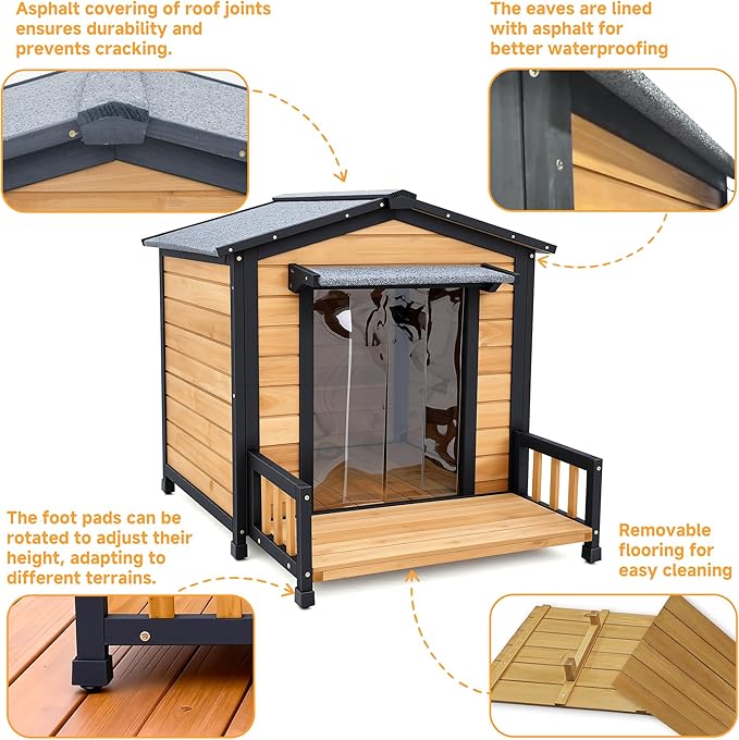Large Indoor Outdoor Dog House,Wood Insulated Dog House,Weatherproof Outside Shelter with Elevated Floor,Easy to Assemble for Small Medium Large Dog(43.2" L x32.7 W x 31.8" H)