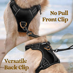 rabbitgoo Dog Harness for Large Dogs, No Pull Pet Harness with Soft Padded Handle, Adjustable Reflective Vest with 3 Buckles, Easy Walking Harness with 2 Leash Clips, Black, XL