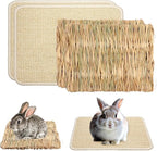 4 Pcs Rabbit Scratcher Mat, Rabbit Grass Mats for Rabbits Cage Accessories, Natural Sisal Cat Rabbit Scratching Pad, Natural Hay Woven Bed Mat for Bunny Cats Guinea Pig