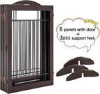 Yaheetech 32-inch Tall Dog Gate with Door Extra Wide Pet Gate for Dogs, Foldable Wire & Wooden Puppy Safety Fence w/3 Support Feet,Freestanding Dog Gate for the House,Doorway,Stairs(Espresso,6 Panels)