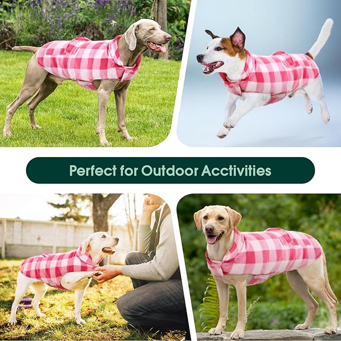 Kuoser Dog Winter Coat, Windproof Dog Fleece Jacket British Style Plaid Cold Weather Doggie Vest Coats, Reversible Cozy Warm Puppy Clothes Pet Apparel for Small Dogs S