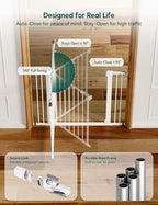 Babelio 36" Tall Baby Gate, PressGuard P7, 29-48" Auto Close Pressure Mounted Dog Gate for Stairs, Doorways & Hallway, Protector Basics Easy Walk Thru Pet Gate, White