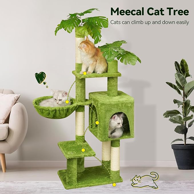 Green Tall Cat Tree 47-Inch for Kittens Under 6 Months 9lbs, Cat Tower for Small Cats - Scratching Post, Plush Hammock, Double Condos & Dangling Toys