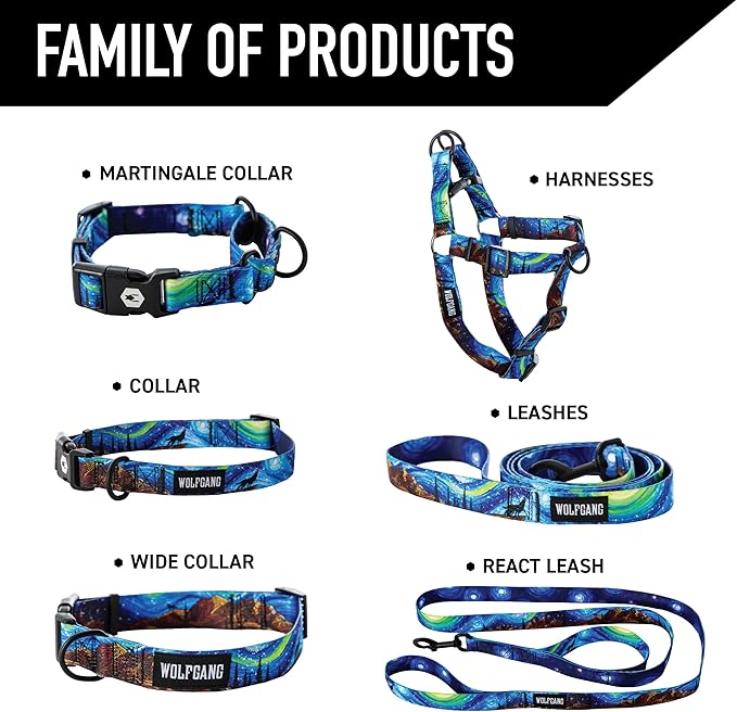 Wolfgang Heavy Duty Martingale Dog Collar with Quick Release Nylon Buckle for Walking & Training, StarryWolf Print, Medium