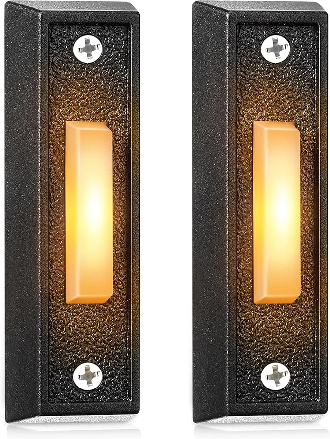 Saillong 2 Pieces Lighted Doorbell Button, Wall Mounted Garage Door Opener Switch with LED Light Compatible with Most Wire Doorbell Chimes, Transformer, Ringer, Buzzers (Black,Warm Light)