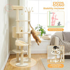 Large Cat Tree for Indoor Cats, 59" Tall Cat Tower with 3 Removable Pompom Sticks, Spacious Condo, Large Hammock and Scratching Posts, Sturdy Play House for Large Cats,Beige