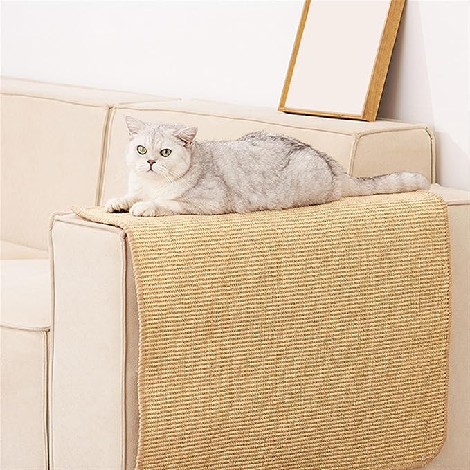 Cat Scratcher Mat Natural Sisal Fabric Cat Scratching Pad Couch Protector Horizontal Floor Cat Carpet Easy Use for Indoor Cats, Beige 1, 30" x 30"