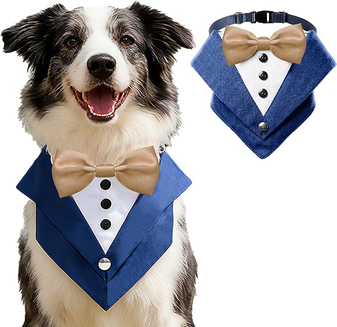 AVERYDAY Dog Tuxedo Bandana Collar for Wedding Outfit, Dog Tux Costume with Bowtie, Pet Harness with Leash Ring for Birthday Party Christmas, Formal Wear Suit and Tie for Small Medium Large Breeds