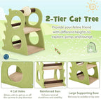 Tangkula Cute Cat Tree, Dinosaur-Shaped Cat Tower with Rotatable Sisal Scratching Ball, Soft Plush Fabric, Cat Climbing Stand, 2-Tier Modern Cat Tree for Small Indoor Cats (Green)