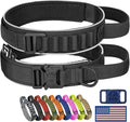 HYDEME Tactical Dog Collar, Alpine Loop Adjustable Military Training Nylon Dog Collars with Handle and Reflective for Small Medium Large Dogs, with Airtags Protective Case & Patches.(M,Black)