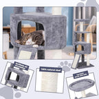 45in Cat Tree Tower with Big Condo for Indoor Kitten,Cat Tower with Scratching Post,Scratching Board and Cat Toys,Multi-Level,Small Space,Transformer Cat Tree, Grey(New)