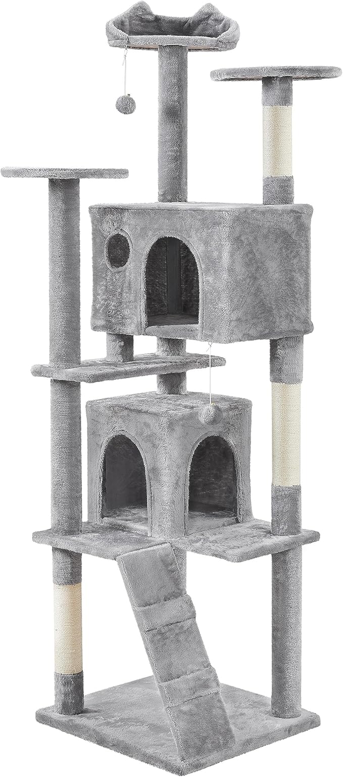 Topeakmart Cat Tree, 80-Inch Cat Tower Cat Condo with Scratching Posts, Padded Perches and Ladder, Cat Stand House Furniture, Light Gray