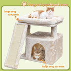 Small Cat Tree for Indoor Cats, Cat Tower with Scratching Post, Perch and Cozy Condo for Kittens and Adult Pets(Beige)