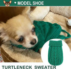 2 Pack Small Dog Sweaters Dog Christmas Sweater Turtleneck Knit Winter Warm Pullover Clothing Pet Cat Cold Weather Outfits for Small Dogs, Green and Purple, Large
