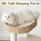 KAMABOKO Modern Cat Tree, Cat Trees for Indoor Cats w/Natural Sisal Scratching Posts, Hand-Woven Condo & Top Perch, 39" Tall Cat-Tree for Kittens Climb Play & Rest