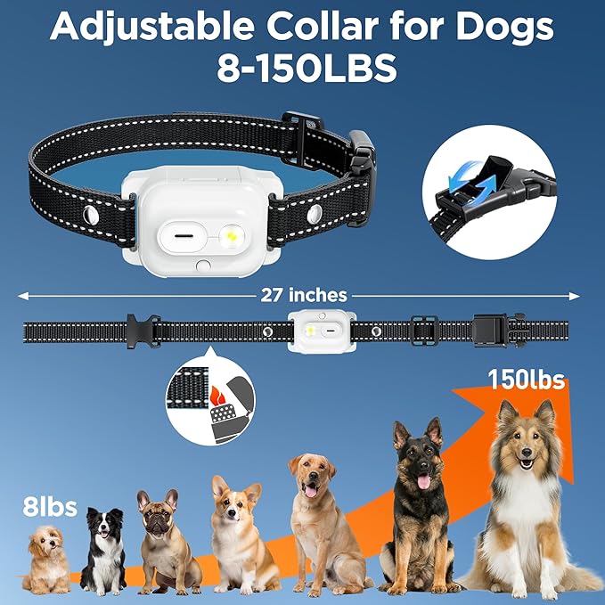 Dog Training Collar with Remote Control, 3300FT and 4 Training Modes Beep,Vibration,Safe Static, LED Night Light,IPX7 Waterproof Rechargeable E-Collar for All Breeds (8-150lbs) - 2 Collars 2 Dogs