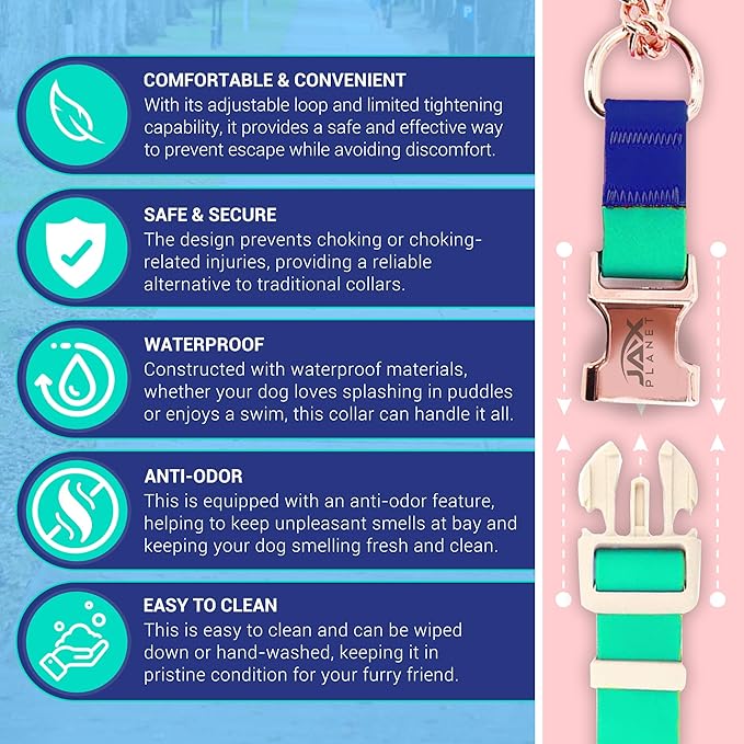 Jelly Waterproof Martingale Dog Collar, No Pull Nylon Collar with Alloy Metal Buckle & D-Ring for Outdoor Training and Walking, Anti Pull, Escape Free, One Time Adjustment - Turquoise & Blue, M