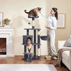 Yaheetech 57in Multi-Level Cat Tree Tower with Extended Platform, Padded Perch, Scratching Posts, and Ball — Indoor Activity Center for Large Cats