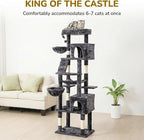 Large Cat Tree with Scratching Posts, Bed, Hammocks & Condos – Multi-Level Cat Tower for Playful Cats, 74" Modern Jungle Gym for Multiple Cats, Grey