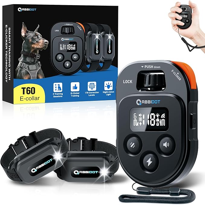ABBIDOT Shock Collar for Dogs, 4500FT Dog Training Collar with Remote，IPX7 Waterproof Rating，6 Training Modes (Beep, Vibration, Safe Shock), Enhanced Night Light, Rechargeable E-Collar （10-130 lbs）