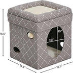 MidWest Homes for Pets Feline Nuvo Curious Cat Cube, Foldable Cat Hideout with Toy, Bolstered Bed Top, Mushroom Diamond, Faux Fur