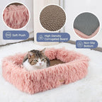 Fluffy Cat Scratcher Bed Box with Removable Cardboard, Corrugated Board Rectangular Cat Scratching Lounge, Pet Scratch Pad for Furniture Protection (Pink)