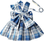 PETCARE Cute Dog Dress Clothes for Small Dogs Cats Girl Female Blue Plaid Bow Tie Dog Harness Dresses Leash Set with Pearls Bow Accessories Birthday Puppy Dress Shih Tzu Yorkies Chihuahua Outfits