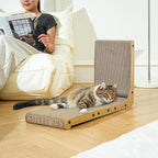 Cat Scratcher, 26.8 Inch L-Shaped Cat Scratch Pad with Wall-Friendly Arc, Cardboard Cat Scratching Board with Ball Toy for Indoor Cats