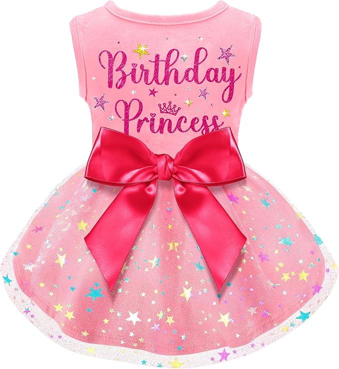 Dog Birthday Dress Dog Dress with Bowknot Tulle Birthday Princess Pet Clothes for Small Medium Large Dogs Girls Boys Cats Outfit Apparel