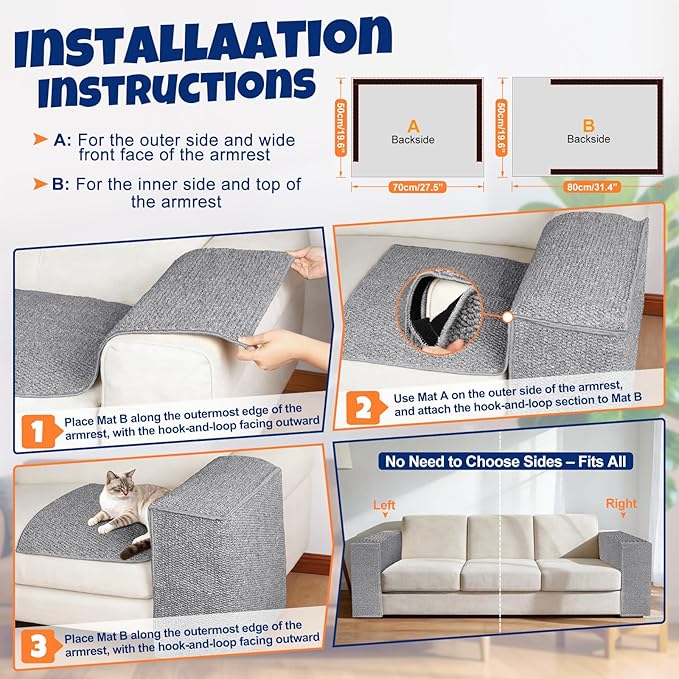 Cat Scratcher Couch Protector - Couch Corner & Armrest Protectors for Cats, Furniture Sofa Protector from Cat Claws Scratch