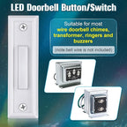 Saillong 1 Piece Lighted Doorbell Button, Wall Mounted Garage Door Opener Switch with LED Light Compatible with Most Wire Doorbell Chimes, Transformer, Ringer, Buzzers (White,Colorful Light)