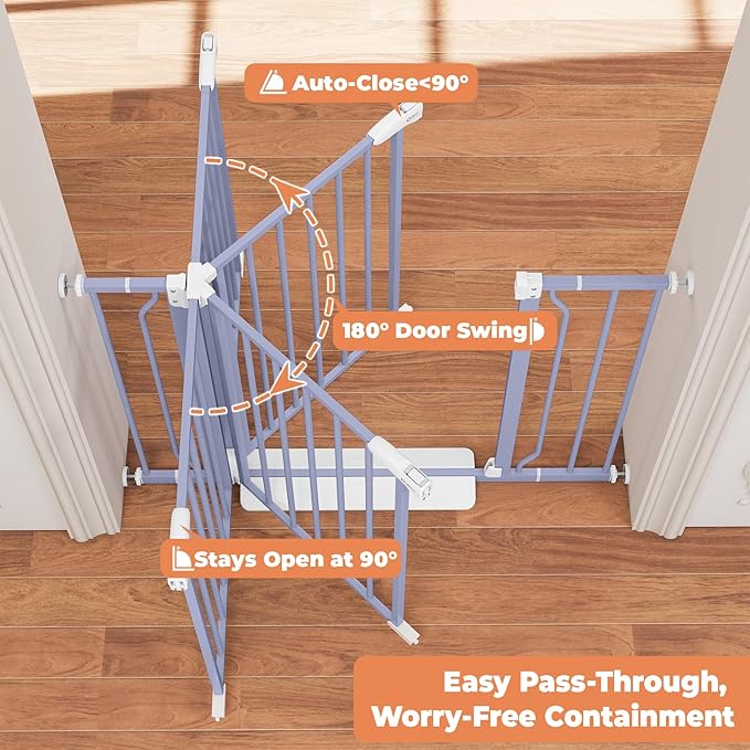 29"-40" Baby Gate for Stairs, Auto Close Stroller Friendly Dog Gate Indoor for Doorways, Pressure Mounted Baby Gate, Easy Walk Through Gate for Children & Pets, Wisteria