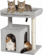 Cat Tree for Large Cat, 20.9 * 15.7in Large Perch Bed for Adult Cats, 22.8in Cat Tower with Scratching Post, Cat Condo with 2-Door for Indoor Cats, Light Gray