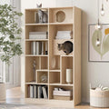 2-in-1 Modern Cat Tree Tower for Large Cats,Wooden Cat Tower with Litter Box Enclosure and Bookshelf/Storage Cabinet/Hidden Bed for Living Room Or Bedroom (Natural, 35.4")