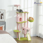 PawHut Flower Cat Tree, 74" Large Cat Tower for Indoor Kittens with 2 Spacious Condos, Sisal Scratching Posts, 2 Hanging Balls, Perches, Ramp, Bed, Pink