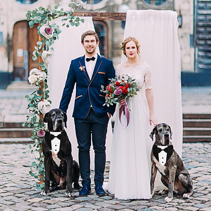 Dog Tuxedo Suit Wedding Bandana Collar with Bow Tie, Adjustable Formal Dog Tux, Engagement Birthday Tuxedo for Small Medium Large Dogs Pets (Small: Neck 12.5”-21”)