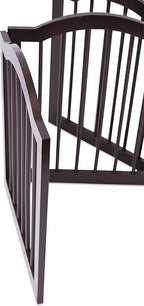 INTERNET'S BEST Arched Top Dog Gate | 3 Panel, 24" H Wooden Pet Barrier for Dogs or Cats | Freestanding Folding Room Divider for Doorways, Hallways, Stairs, and Porch | Portable, Extra Wide | Espresso