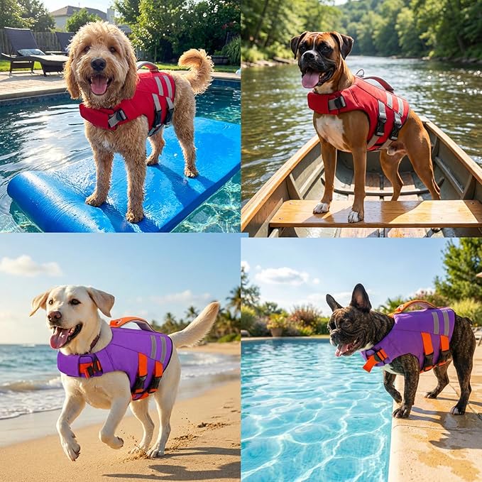 Lelepet Dog Life Jacket, High Flotation Dog Life Vest for Swimming, Boating, Ripstop Reflective Pet Swim Vest for Small Medium Large Dogs Pool Floats Adjustable Swimming Vest for Dogs Water Safety
