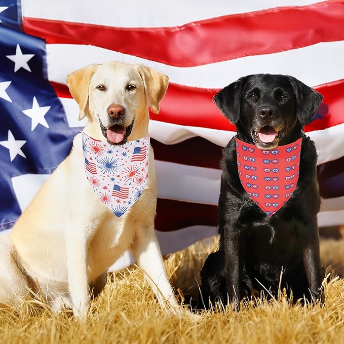 ADOGGYGO 4 Pack American Flag Dog Bandanas, Red Blue USA Flag Star Pet Scarf Bib, Pet 4th of July Bandanas Costume Accessories for Medium Large Dogs (Large)