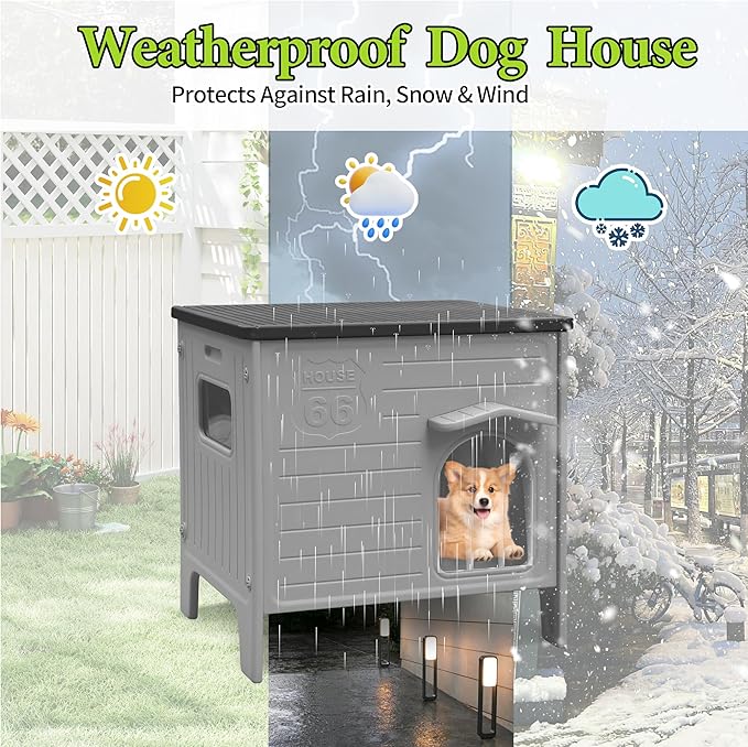 Dog House Outdoor Weatherpoof Plastic Dogs Houses Indoor Waterproof Stray/Pet Dog Shelter Outside for Medium and Small Dogs