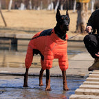 Warm Dog Coat, 4 Legs Covered Waterproof Windproof Reflective Vest, Zippered Adjustable Outdoor Snow Jacket for Small Medium Large Dogs Orange XXXL